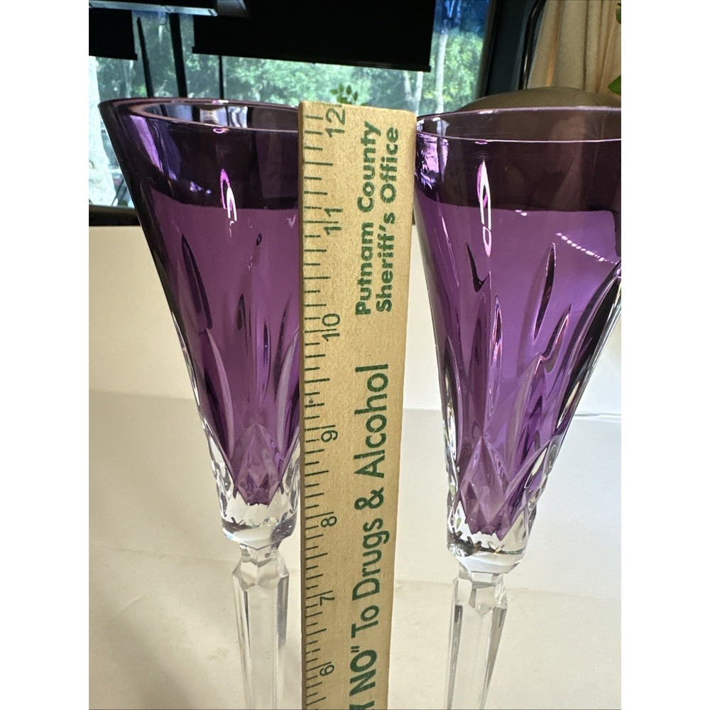 Waterford Lismore Jewels Amethyst Flute Lead Crystal 12 In. Champagne Set Of 2 - Picture 7 of 7